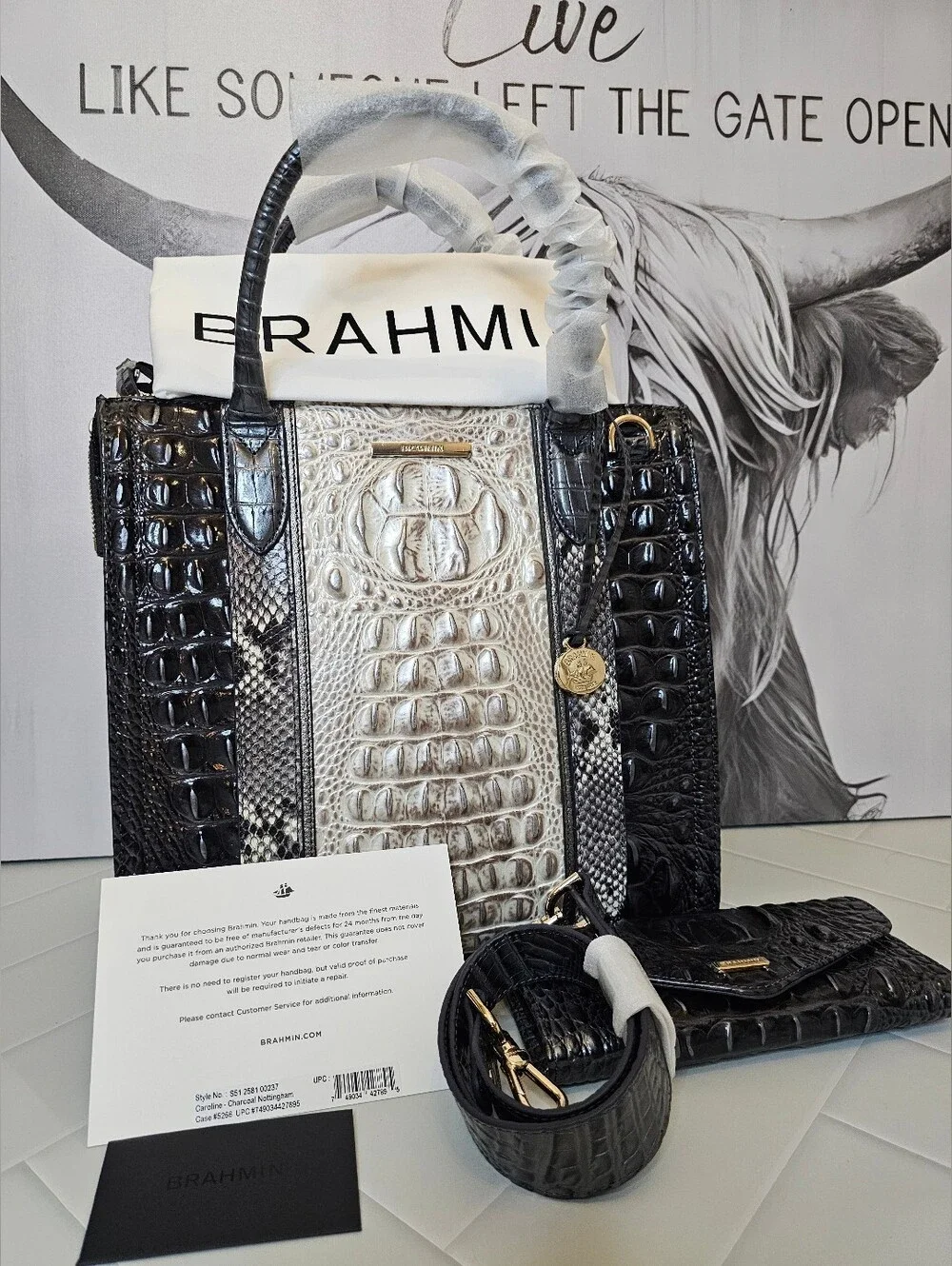 Brahmin Caroline Charcoal Nottingham + Veronica Wallet NWT Set